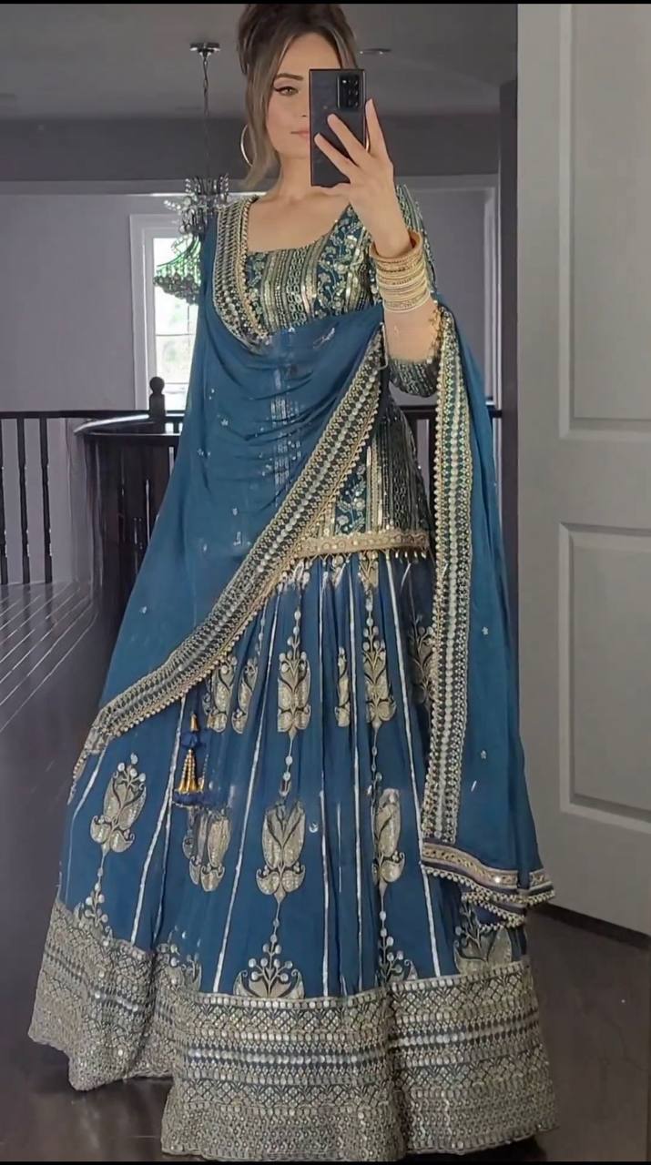 Blue Party Wear Lehenga with Duppata