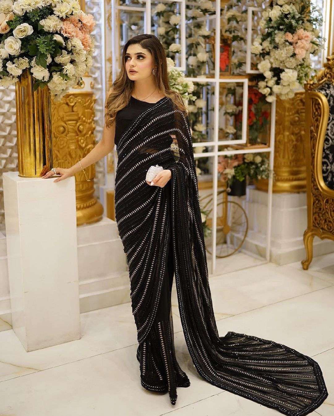 Premium Signature Black Saree With Sequence Embroidery Work
