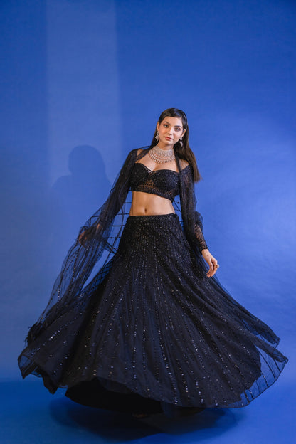 Exclusive Bollywood Black Sequins Lehenga
