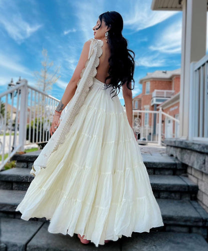 Pearl White Anarkali Set