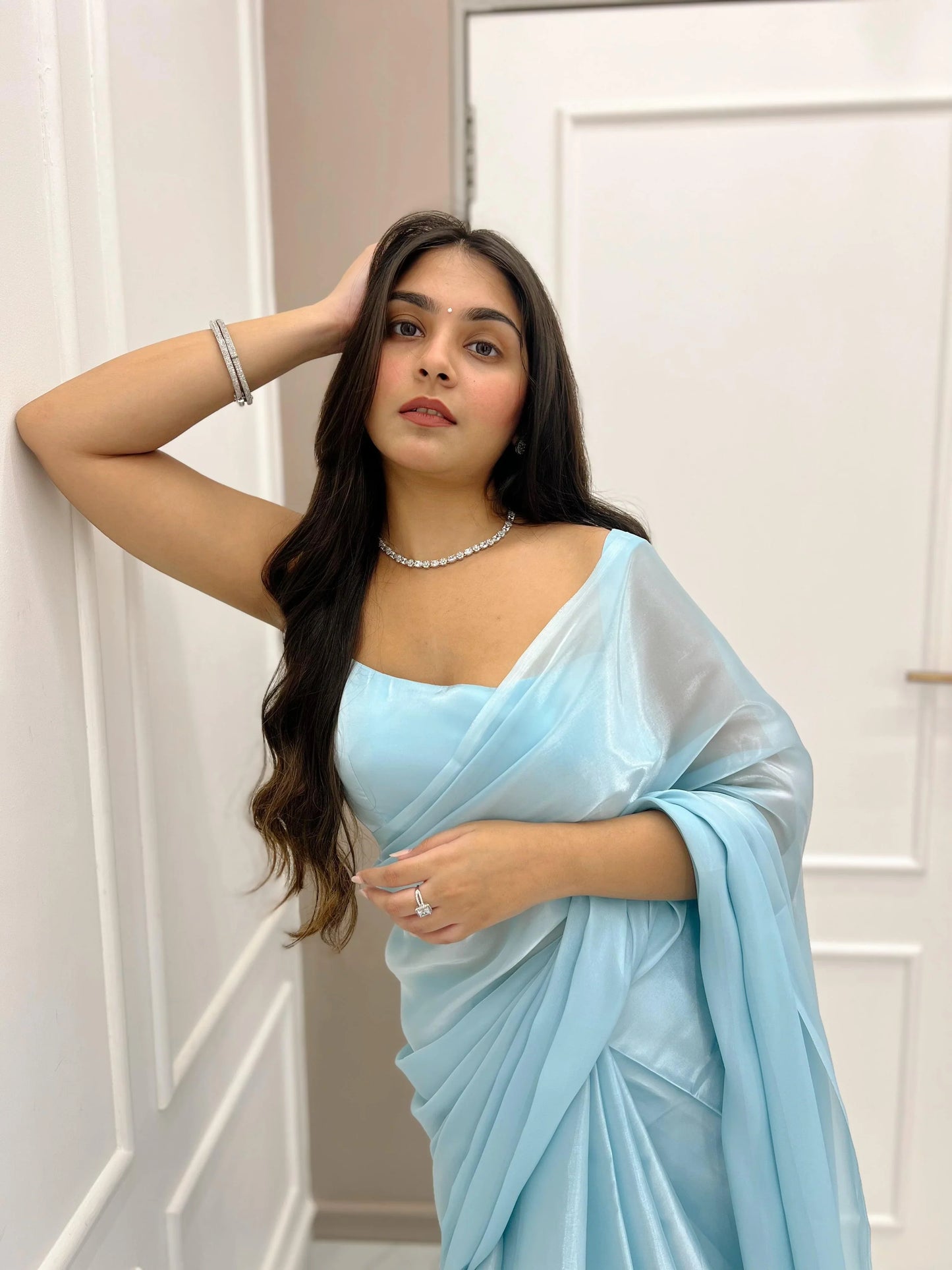 Premium Signature Metallic Blue Saree