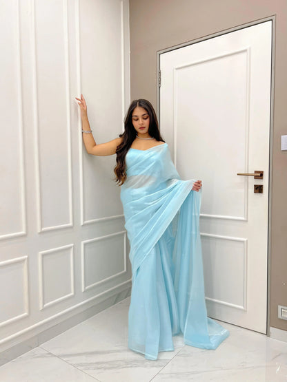 Premium Signature Metallic Blue Saree