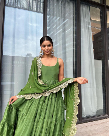 Emerald Green designer Anarkali Set