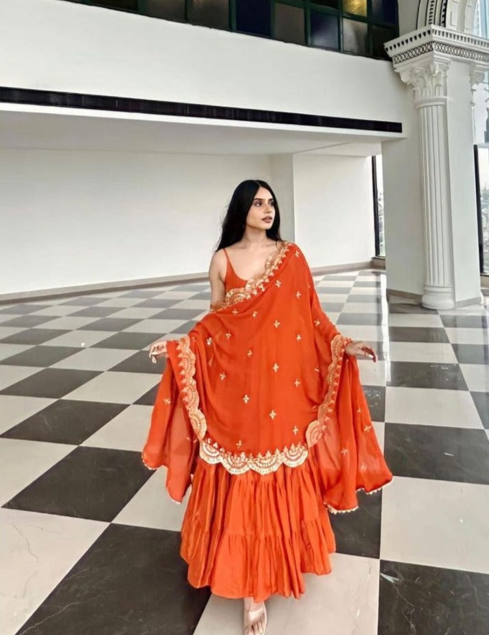 Sunset Orange Designer Anarkali Set