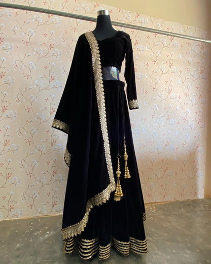 Isha's Velvet Viscose Heavy Lehenga - Fully Stitched