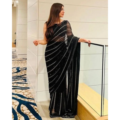 Premium Signature Black Saree With Sequence Embroidery Work