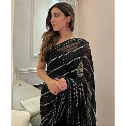Premium Signature Black Saree With Sequence Embroidery Work
