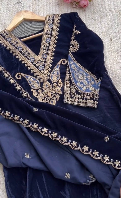 Alia Inspired Velvet Suit Set - Fully Stitched