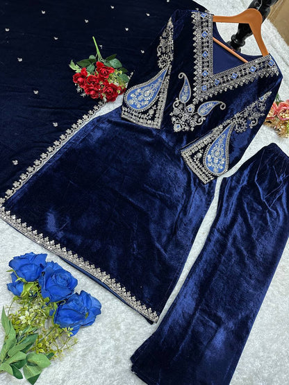 Alia Inspired Velvet Suit Set - Fully Stitched