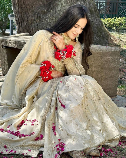 Ivory Silk Sharara Suit Set - Fully Stitched