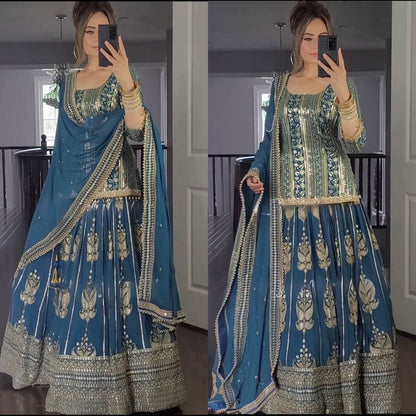 Blue Party Wear Lehenga with Duppata