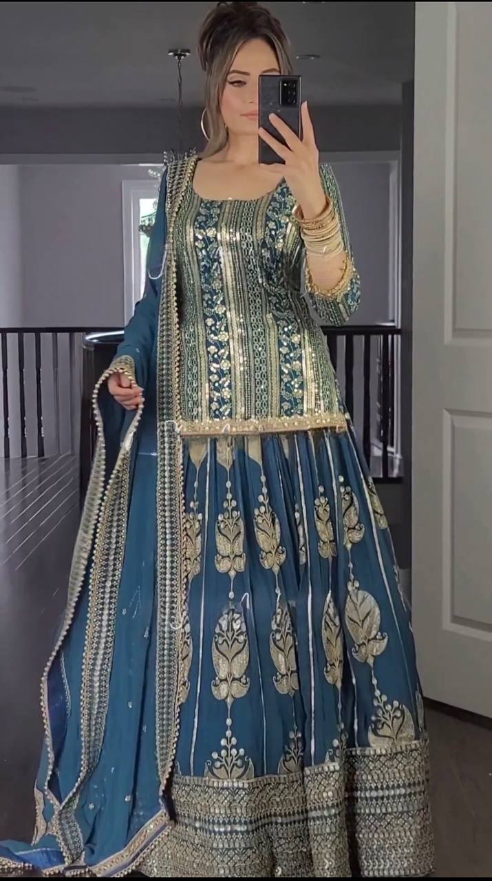 Blue Party Wear Lehenga with Duppata